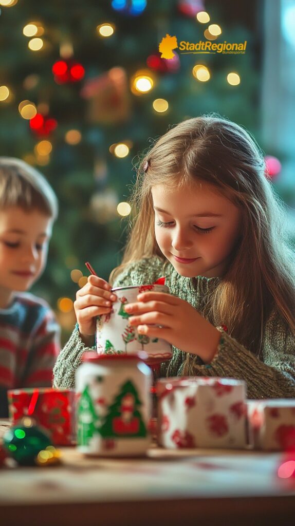 Kinder basteln kreative Weihnachtsgeschenke zu Hause

