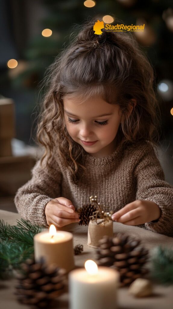 Kinder basteln weihnachtliche Tischdekorationen

