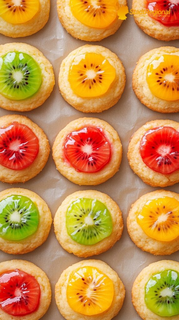 Fruchtige Plätzchen mit bunten Füllungen.