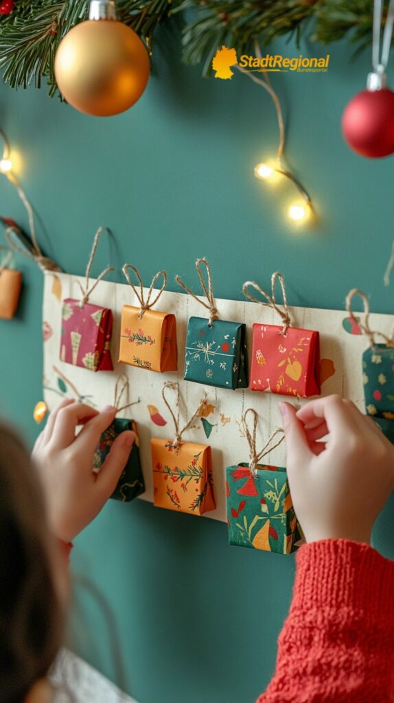 Kinder basteln Adventskalender mit kleinen Schachteln

