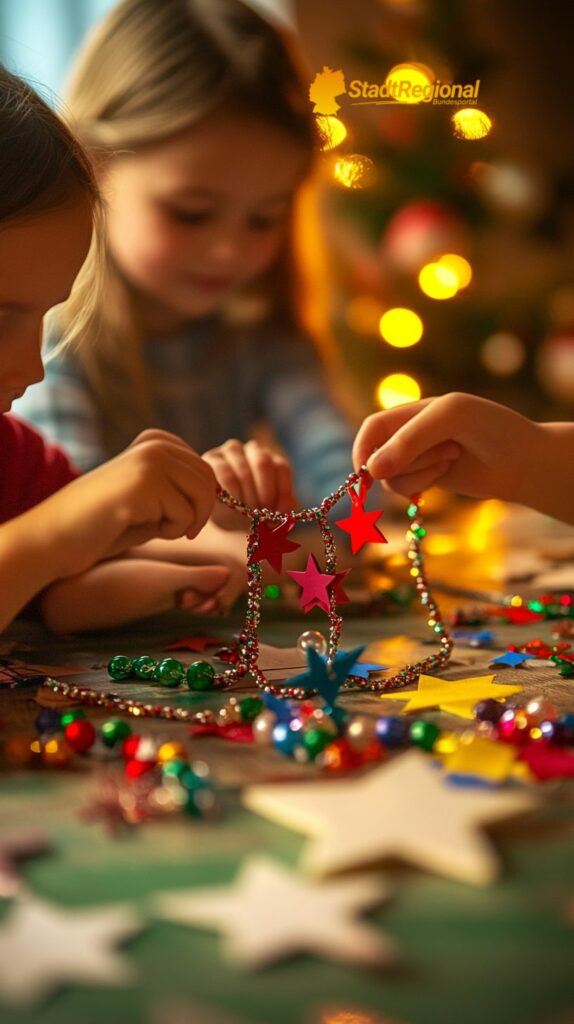 Kinder basteln farbenfrohe Weihnachtsgirlanden zu Hause

