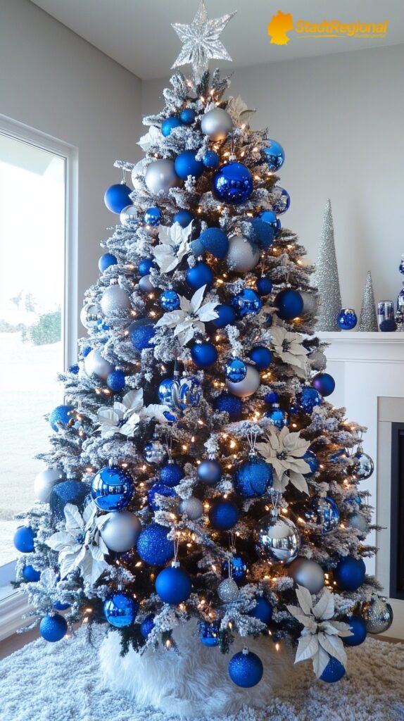 Weihnachtsbaum mit Blau-Silber-Farbthema

