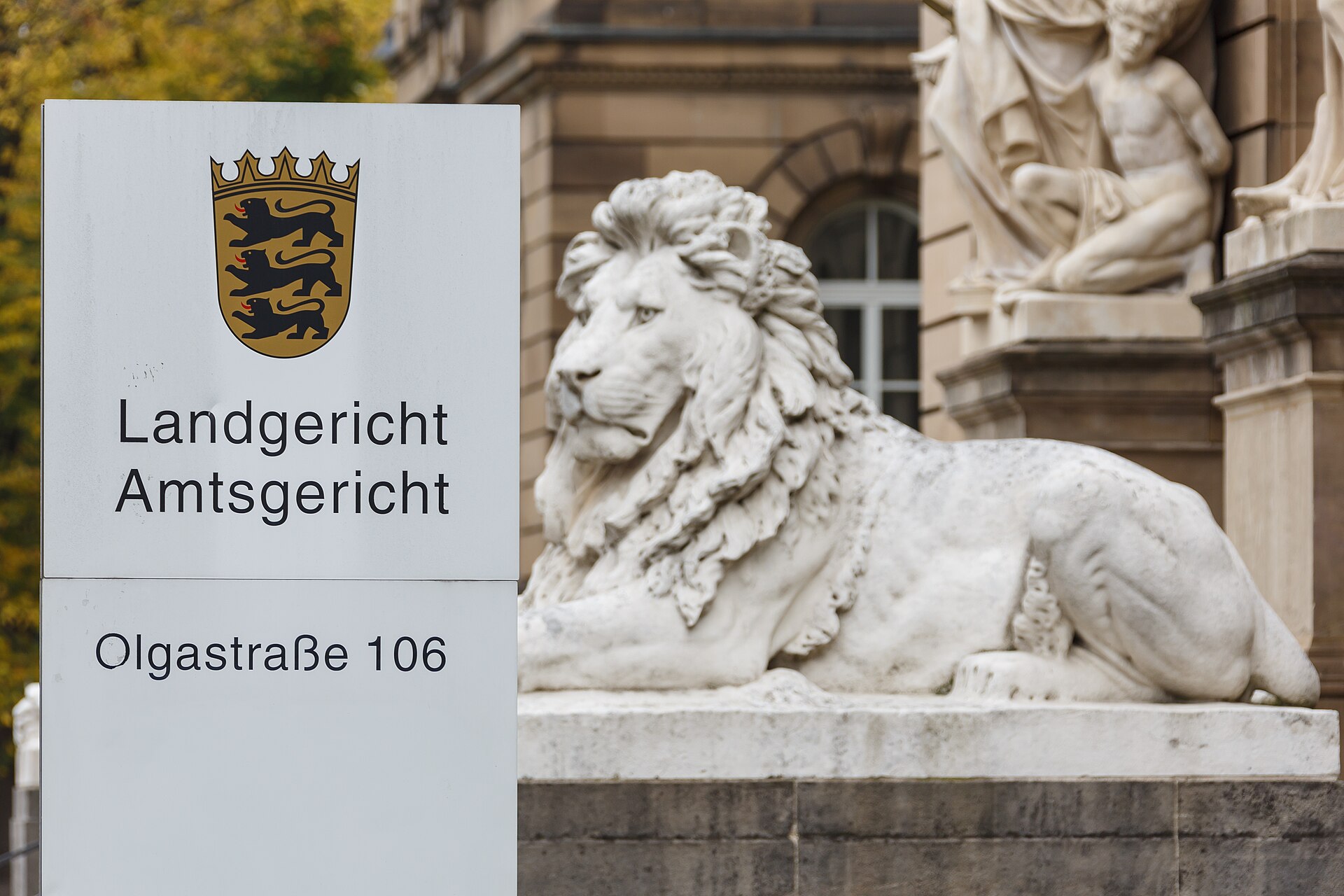 Ulm, Baden-WĂŒrttemberg, Germany: Sign of the Local and Regional Court in Ulm.